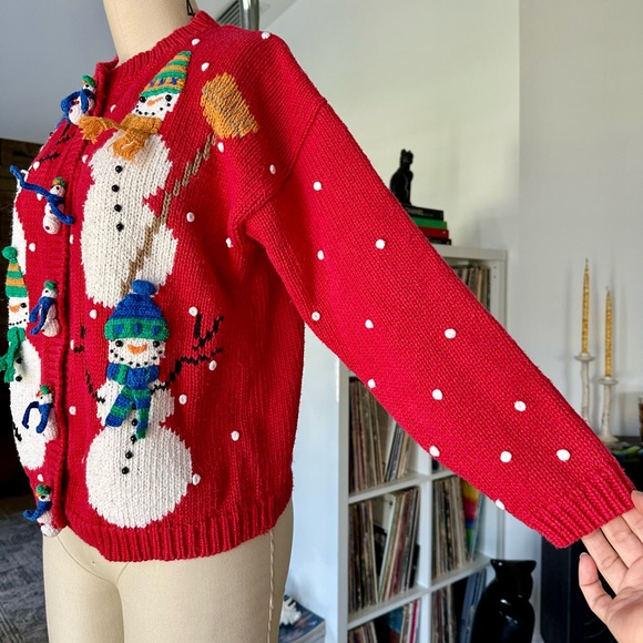 Vintage 90’s Festive Red Snowman Knit Cardigan - Picture 5 of 16